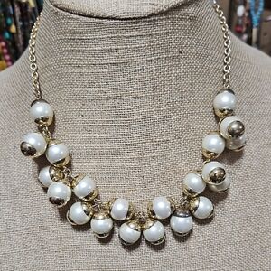 J. Crew Elegant Gold and White Faux Pearl Necklace